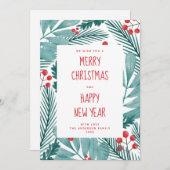メリークリスマス.水彩の冬の松とフローラ シーズンカード (正面/裏面)