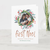 メリークリスマス |水彩の葉の写真リース シーズンカード (正面)