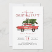 メリークリスマス | 水彩の赤い車のホリデーパーティー 招待状 (正面)