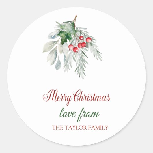 メリークリスマス、水彩ミスタントー ラウンドシール (正面)