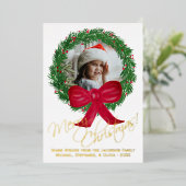 メリークリスマス!水彩リースフォトフレーム 箔シーズンカード (立ち正面)