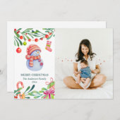 メリークリスマス.水彩可愛い雪だるま写真 シーズンカード (正面/裏面)
