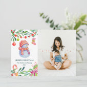 メリークリスマス.水彩可愛い雪だるま写真 シーズンカード (スタンド正面)