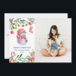 メリークリスマス.水彩可愛い雪だるま写真 シーズンカード<br><div class="desc">クリスマスフォトホリデーカードと水色かわいい雪だるま。</div>