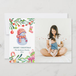 メリークリスマス.水彩可愛い雪だるま写真 シーズンカード