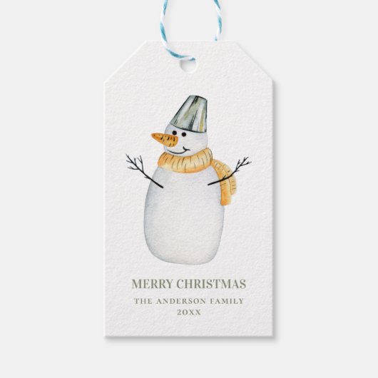 メリークリスマス.水彩可愛い雪だるま。休日 ギフトタグ (正面)