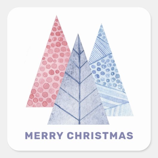メリークリスマス.水彩幾何学冬の木 スクエアシール (正面)