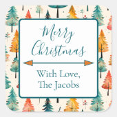 メリークリスマス | 水彩松の木クリスマス スクエアシール (正面)