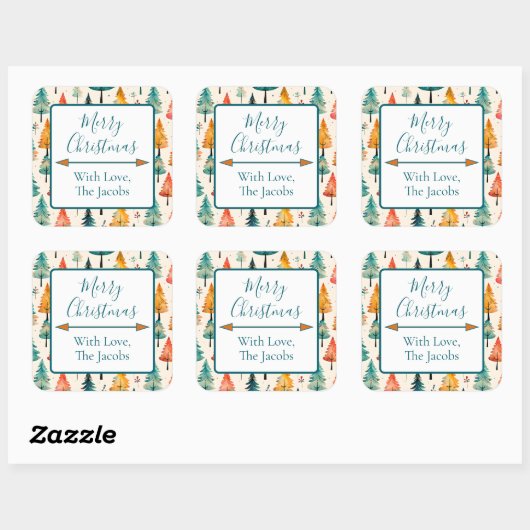 メリークリスマス | 水彩松の木クリスマス スクエアシール (シート)