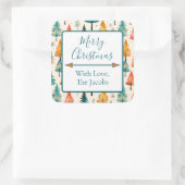 メリークリスマス | 水彩松の木クリスマス スクエアシール (バッグ)