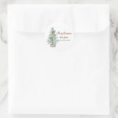 メリークリスマス、水彩松の木、星 ラウンドシール (バッグ)