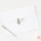メリークリスマス、水彩画のモミの木、星 ラウンドシール (封筒)