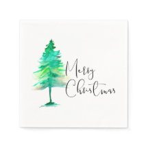 メリークリスマス、水彩画の松の木の緑の筆致