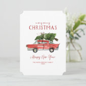 メリークリスマス | 水彩画の赤い車 シーズンカード (スタンド正面)