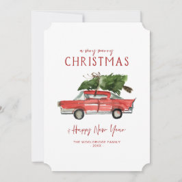 メリークリスマス | 水彩画の赤い車 シーズンカード