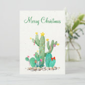 メリークリスマス 水彩画 サボテン 砂漠 南西部 シーズンカード (スタンド正面)