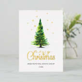 メリークリスマス 水彩画 会社 あいさつ ゴールド 箔シーズンカード (立ち正面)