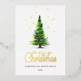 メリークリスマス 水彩画 会社 挨拶 ゴールド 箔シーズンカード