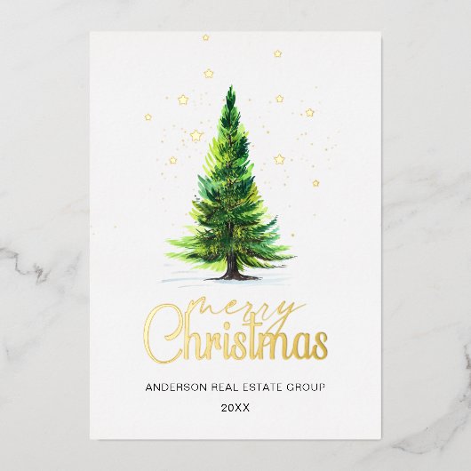 メリークリスマス 水彩画 会社 挨拶 ゴールド 箔シーズンカード (正面)