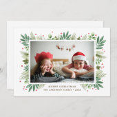 メリークリスマス.水彩緑色植物 シーズンカード (正面/裏面)