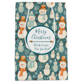 メリークリスマス | 水彩雪だるまクリスマス ミディアムペーパーバッグ (正面)
