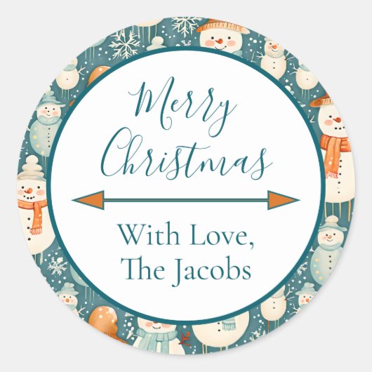 メリークリスマス | 水彩雪だるまクリスマス ラウンドシール (正面)