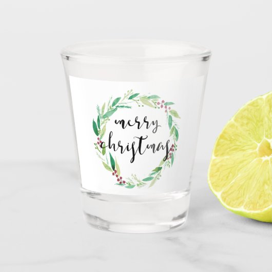 メリークリスマス 水彩 ホリデー リース おしゃれ ショットグラス (正面)