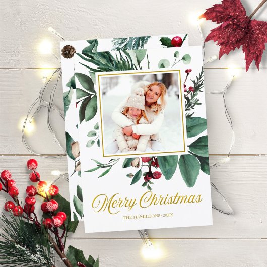 メリークリスマス 水彩 ホリデー 写真 招待状