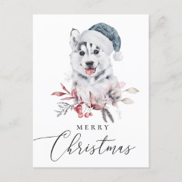 メリークリスマス.水色かわいいホリデーハスキー シーズンポストカード