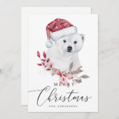 メリークリスマス.水色のシロクマ。動物 シーズンカード (正面/裏面)