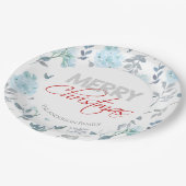 メリークリスマス |水色フローラ ペーパープレート (アングル)