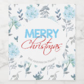 メリークリスマス |水色フローラ ワインラベル (シングルラベル)