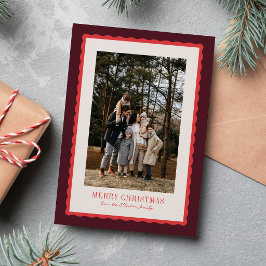 メリークリスマス 波状フレーム 赤ワインレッド 写真入り シーズンカード
