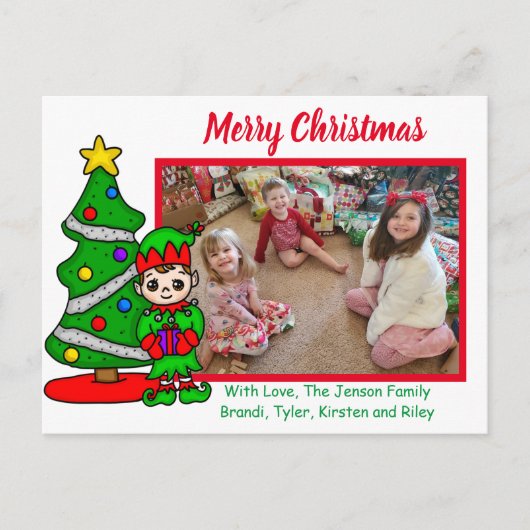 メリークリスマス，漫画の小妖精や小人，ホリデーフォトカード ポストカード (正面)