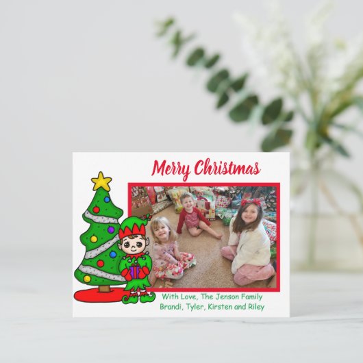 メリークリスマス，漫画の小妖精や小人，ホリデーフォトカード ポストカード (スタンド正面)