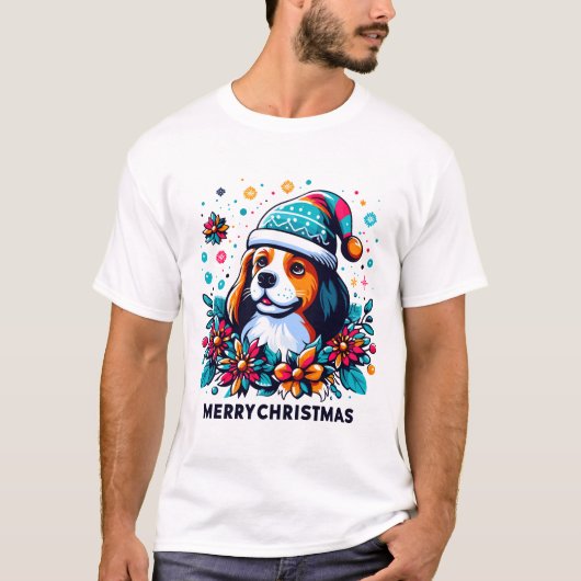 メリークリスマス、犬おもしろい。 Tシャツ (正面)