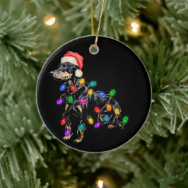 メリークリスマス 犬がクリスマスイルミネーションに絡まる セラミックオーナメント
