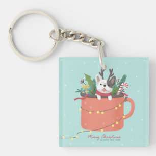 メリークリスマス:犬のイラストレーションアート キーホルダー
