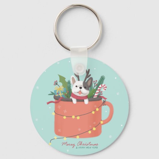 メリークリスマス：犬のイラストレーションアート キーホルダー (正面)