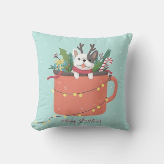 メリークリスマス：犬のイラストレーションアート クッション (正面)
