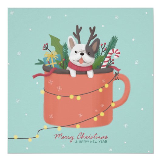 メリークリスマス：犬のイラストレーションアート ポスター (正面)