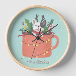 メリークリスマス：犬のイラストレーションアート 壁時計