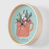 メリークリスマス：犬のイラストレーションアート 壁時計 (傾斜)