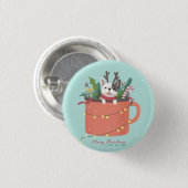 メリークリスマス:犬のイラストレーションアート 缶バッジ (正面&裏面)