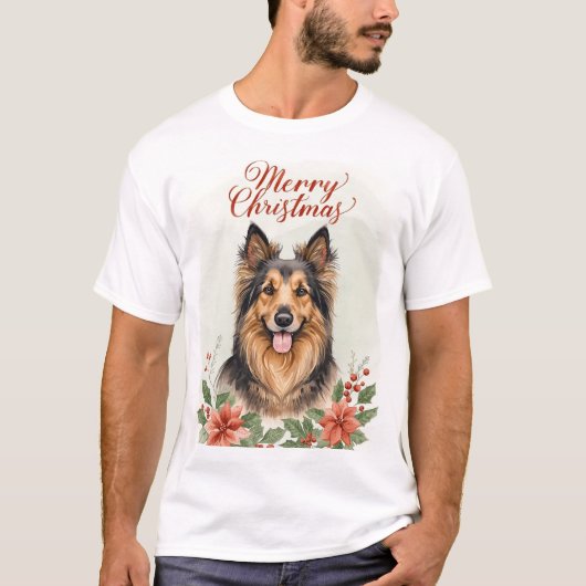 メリークリスマス 犬 クリスマスのお祝い グラフィック Tシャツ (正面)
