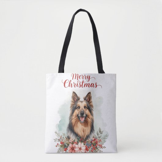 メリークリスマス 犬 クリスマスのお買い物 トートバッグ (正面)