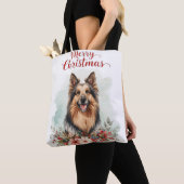 メリークリスマス 犬 クリスマスのお買い物 トートバッグ (クローズアップ)