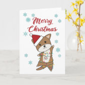 メリークリスマス 犬 雪 冬 子犬 ワウワウ カード (黄色い花)