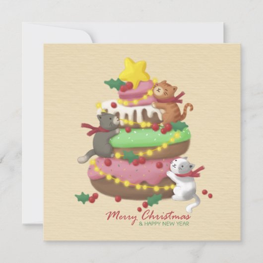 メリークリスマス: 猫とスイーツのイラスト 招待状 (正面)