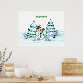メリークリスマス！猫と子犬と雪だるま ポスター (キッチン)